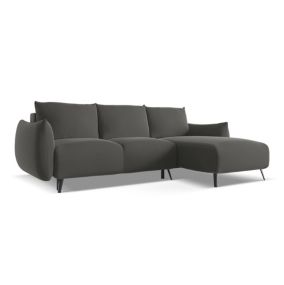 Narożnik prawostronny z funkcją spania Makamii Malie z weluru 242x162 cm stalowy 1 szt.