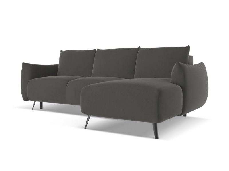 Narożnik prawostronny z funkcją spania Makamii Malie z weluru 242x162 cm stalowy 1 szt.