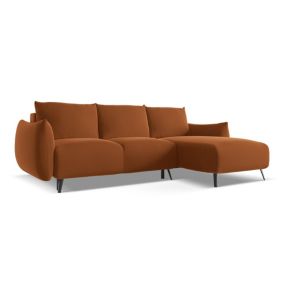 Narożnik prawostronny z funkcją spania Makamii Malie z weluru 242x162 cm terakota 1 szt.