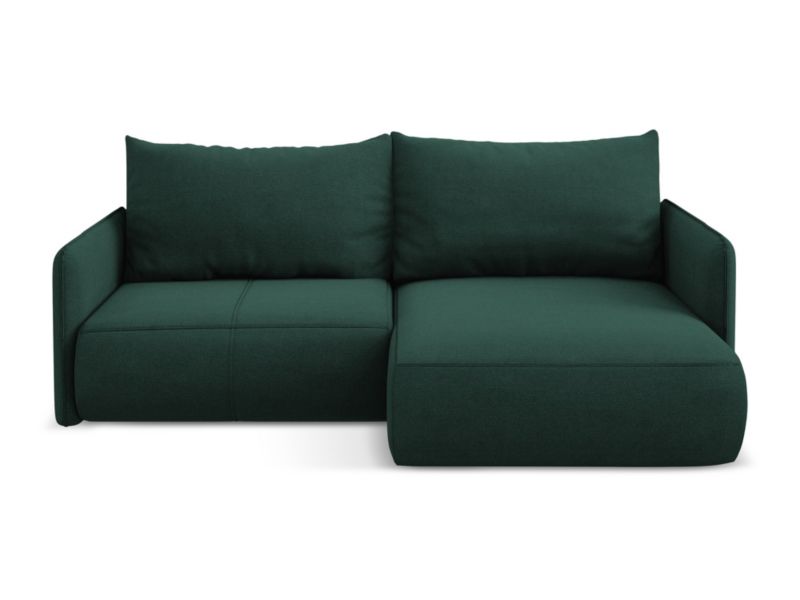 Narożnik prawostronny z funkcją spania Makamii Nanea z tkaniny strukturalnej 207x148 cm butelkowa zieleń 1 szt.