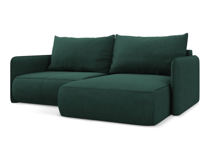 Narożnik prawostronny z funkcją spania Makamii Nanea z tkaniny strukturalnej 207x148 cm butelkowa zieleń 1 szt.