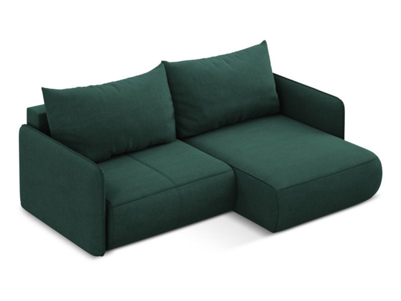 Narożnik prawostronny z funkcją spania Makamii Nanea z tkaniny strukturalnej 207x148 cm butelkowa zieleń 1 szt.
