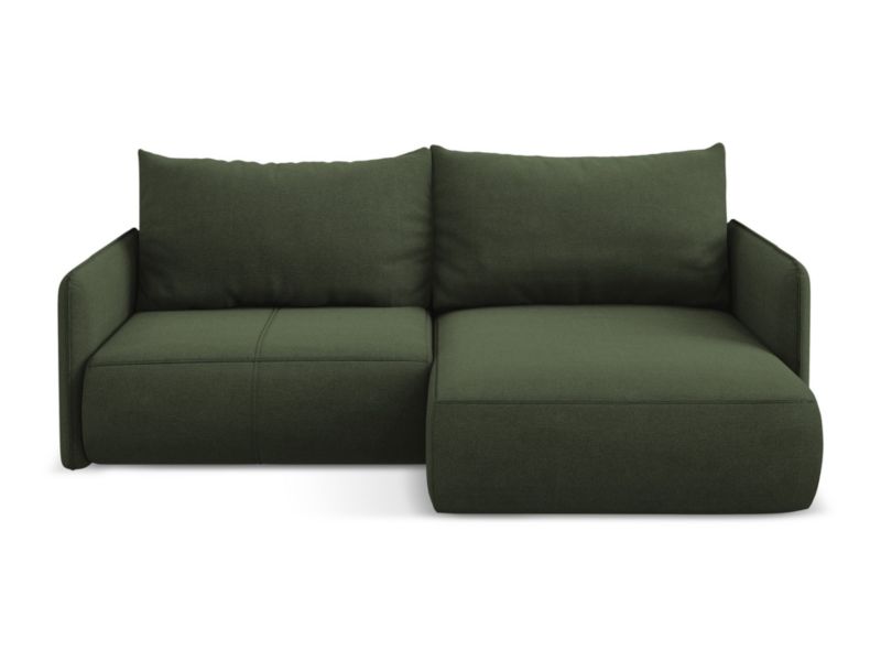 Narożnik prawostronny z funkcją spania Makamii Nanea z tkaniny strukturalnej 207x148 cm oliwkowy 1 szt.