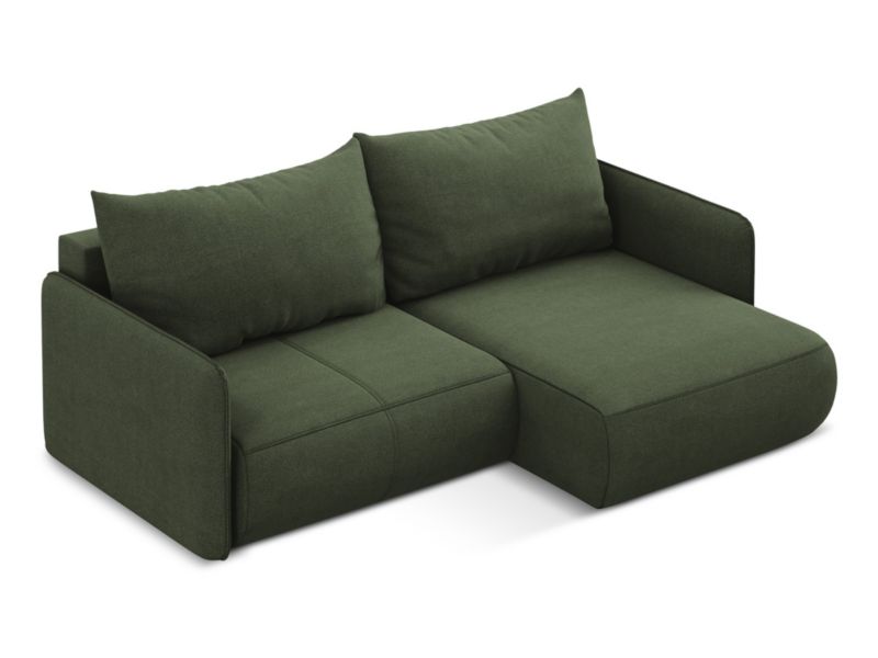Narożnik prawostronny z funkcją spania Makamii Nanea z tkaniny strukturalnej 207x148 cm oliwkowy 1 szt.