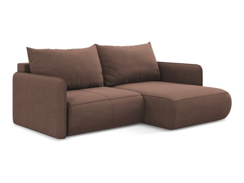 Narożnik prawostronny z funkcją spania Makamii Nanea z tkaniny strukturalnej 207x148 cm pudrowy róż 1 szt.