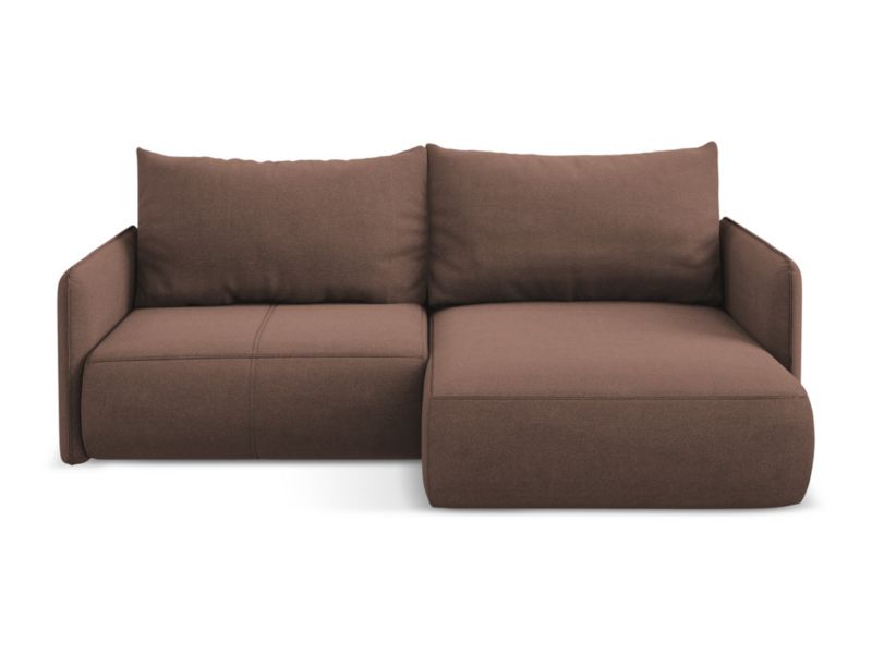 Narożnik prawostronny z funkcją spania Makamii Nanea z tkaniny strukturalnej 207x148 cm pudrowy róż 1 szt.