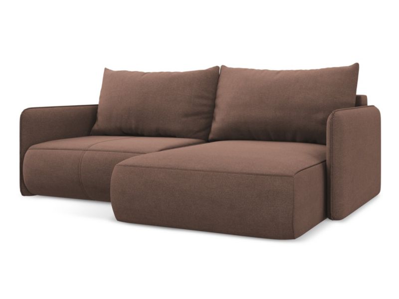 Narożnik prawostronny z funkcją spania Makamii Nanea z tkaniny strukturalnej 207x148 cm pudrowy róż 1 szt.