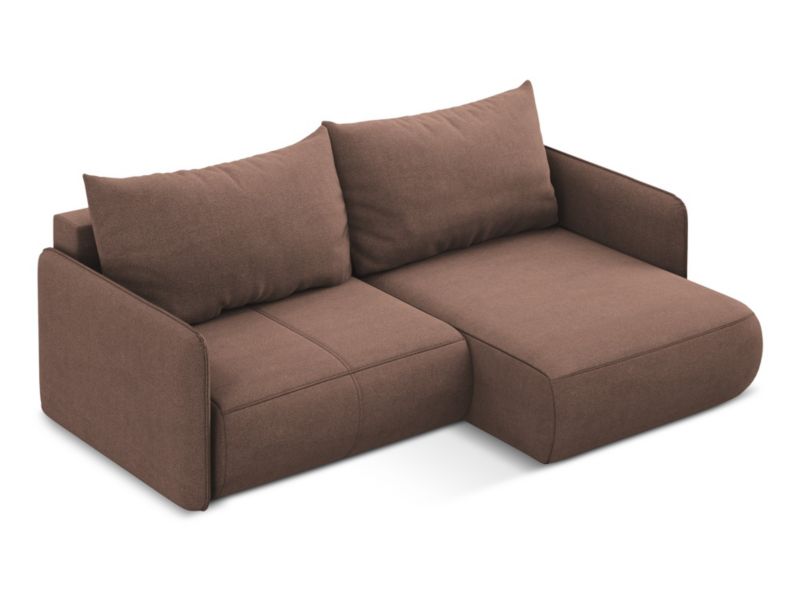 Narożnik prawostronny z funkcją spania Makamii Nanea z tkaniny strukturalnej 207x148 cm pudrowy róż 1 szt.