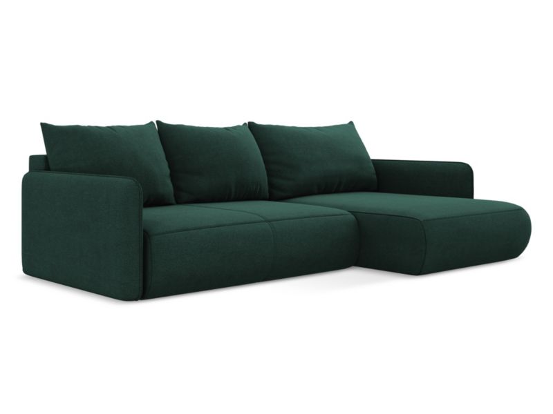 Narożnik prawostronny z funkcją spania Makamii Nanea z tkaniny strukturalnej 240x148 cm butelkowa zieleń 1 szt.