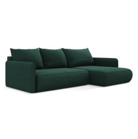 Narożnik prawostronny z funkcją spania Makamii Nanea z tkaniny strukturalnej 240x148 cm butelkowa zieleń 1 szt.