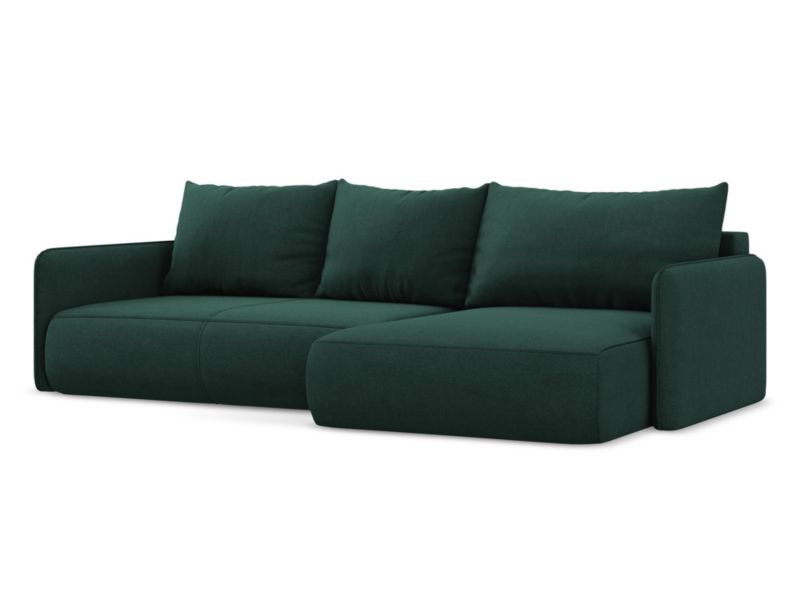 Narożnik prawostronny z funkcją spania Makamii Nanea z tkaniny strukturalnej 240x148 cm butelkowa zieleń 1 szt.