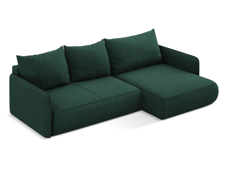 Narożnik prawostronny z funkcją spania Makamii Nanea z tkaniny strukturalnej 240x148 cm butelkowa zieleń 1 szt.