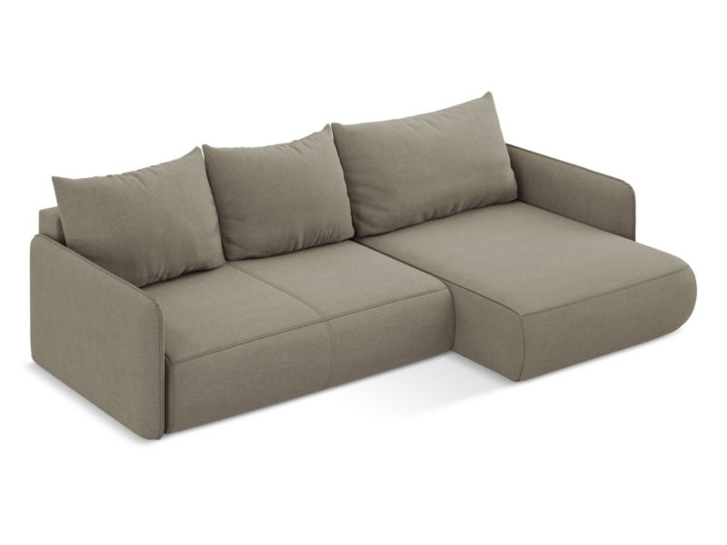 Narożnik prawostronny z funkcją spania Makamii Nanea z tkaniny strukturalnej 240x148 cm ciemny beż 1 szt.