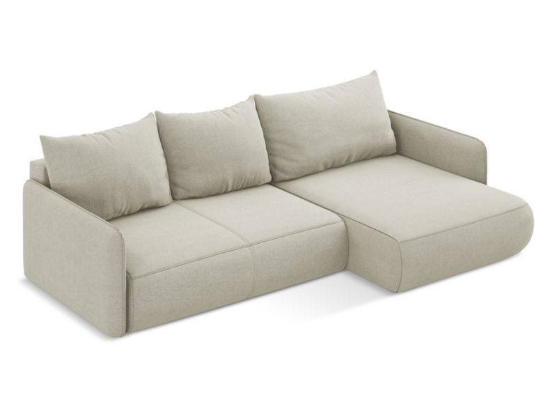 Narożnik prawostronny z funkcją spania Makamii Nanea z tkaniny strukturalnej 240x148 cm jasny beż 1 szt.
