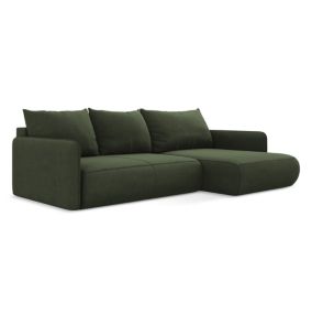 Narożnik prawostronny z funkcją spania Makamii Nanea z tkaniny strukturalnej 240x148 cm oliwkowy 1 szt.