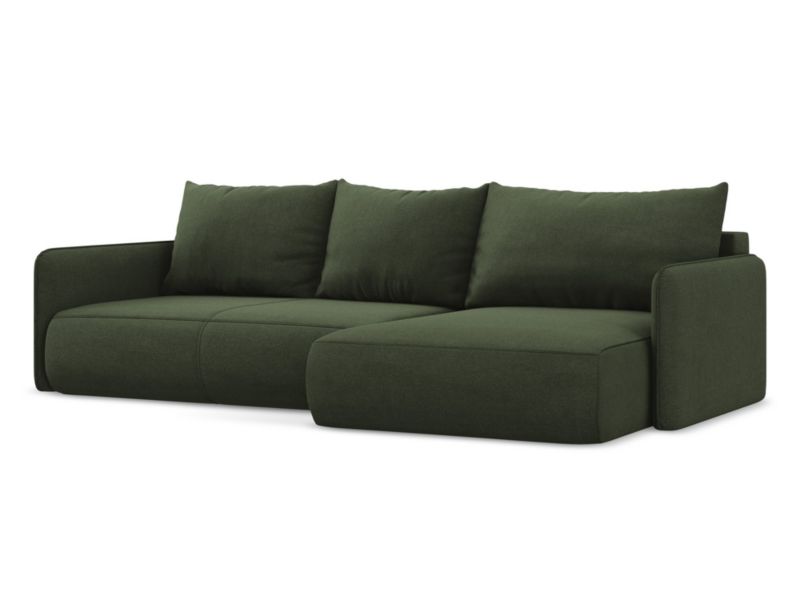 Narożnik prawostronny z funkcją spania Makamii Nanea z tkaniny strukturalnej 240x148 cm oliwkowy 1 szt.