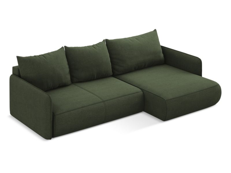 Narożnik prawostronny z funkcją spania Makamii Nanea z tkaniny strukturalnej 240x148 cm oliwkowy 1 szt.