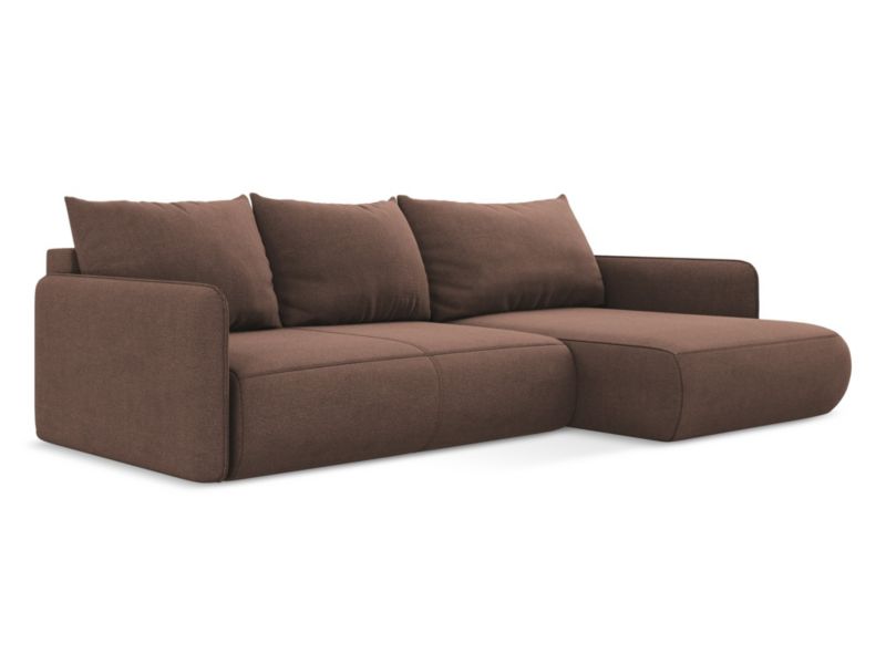 Narożnik prawostronny z funkcją spania Makamii Nanea z tkaniny strukturalnej 240x148 cm pudrowy róż 1 szt.