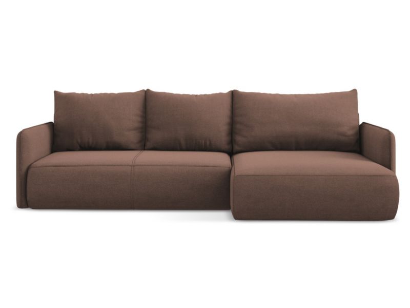 Narożnik prawostronny z funkcją spania Makamii Nanea z tkaniny strukturalnej 240x148 cm pudrowy róż 1 szt.