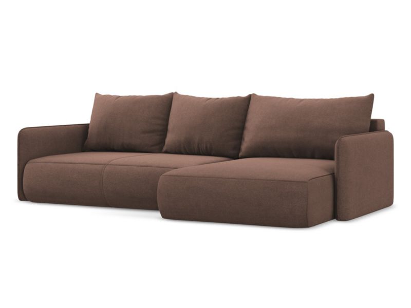 Narożnik prawostronny z funkcją spania Makamii Nanea z tkaniny strukturalnej 240x148 cm pudrowy róż 1 szt.