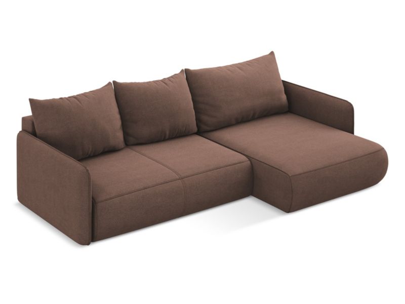 Narożnik prawostronny z funkcją spania Makamii Nanea z tkaniny strukturalnej 240x148 cm pudrowy róż 1 szt.