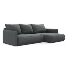 Narożnik prawostronny z funkcją spania Makamii Nanea z tkaniny strukturalnej 240x148 cm szary 1 szt.
