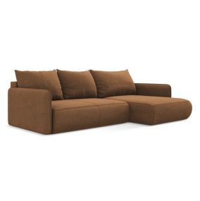 Narożnik prawostronny z funkcją spania Makamii Nanea z tkaniny strukturalnej 240x148 cm terakota 1 szt.