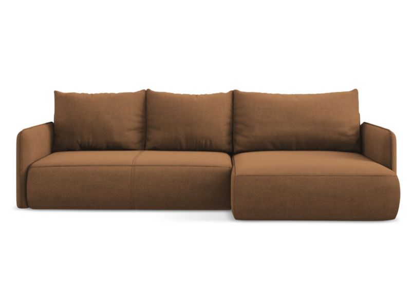 Narożnik prawostronny z funkcją spania Makamii Nanea z tkaniny strukturalnej 240x148 cm terakota 1 szt.