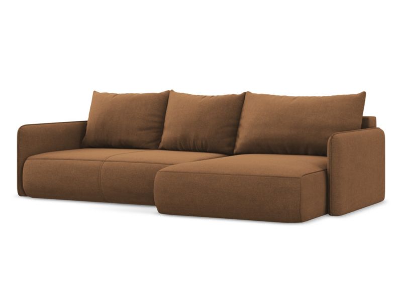 Narożnik prawostronny z funkcją spania Makamii Nanea z tkaniny strukturalnej 240x148 cm terakota 1 szt.