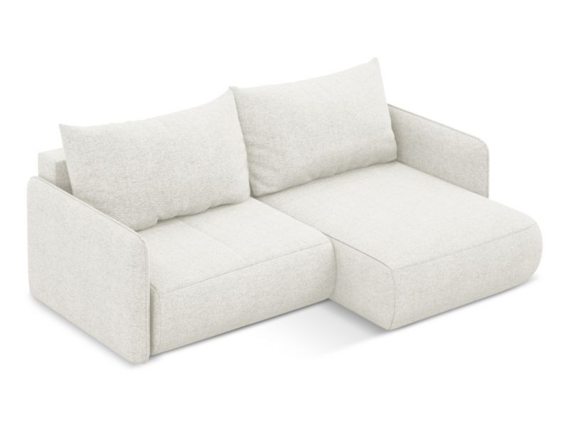 Narożnik prawostronny z funkcją spania Makamii Nanea z tkaniny szenilowej 207x148 cm biały 1 szt.
