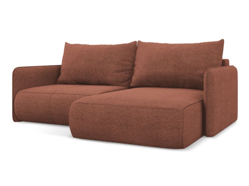 Narożnik prawostronny z funkcją spania Makamii Nanea z tkaniny szenilowej 207x148 cm brudny róż 1 szt.
