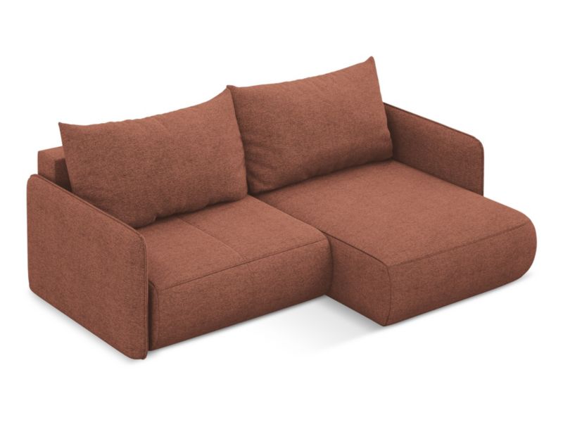 Narożnik prawostronny z funkcją spania Makamii Nanea z tkaniny szenilowej 207x148 cm brudny róż 1 szt.