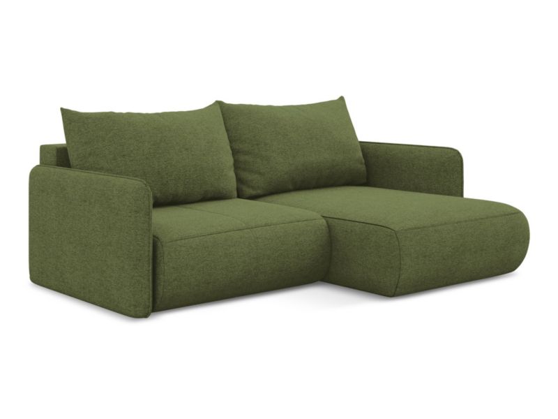Narożnik prawostronny z funkcją spania Makamii Nanea z tkaniny szenilowej 207x148 cm butelkowa zieleń 1 szt.