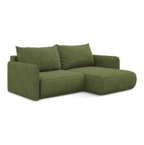 Narożnik prawostronny z funkcją spania Makamii Nanea z tkaniny szenilowej 207x148 cm butelkowa zieleń 1 szt.