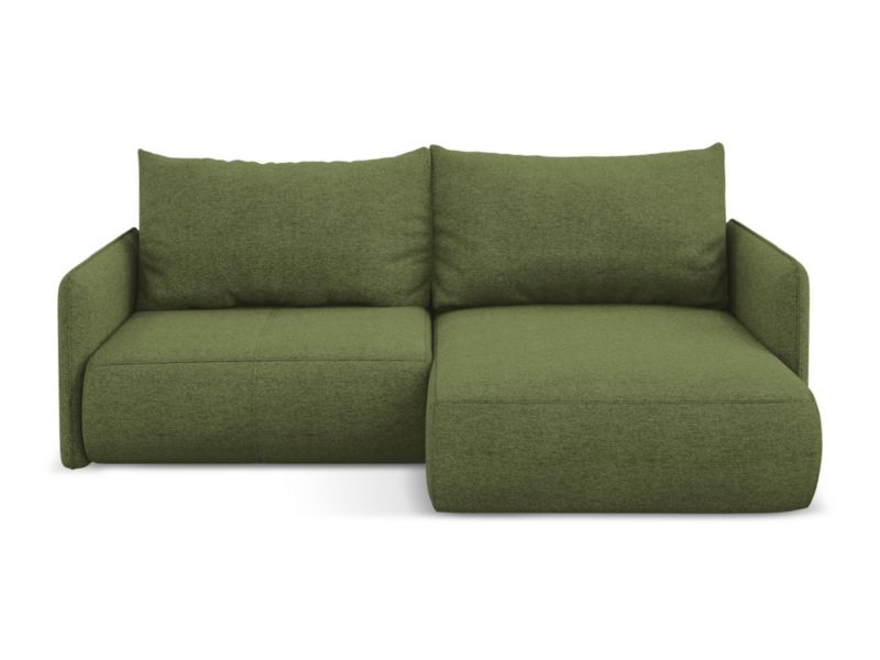 Narożnik prawostronny z funkcją spania Makamii Nanea z tkaniny szenilowej 207x148 cm butelkowa zieleń 1 szt.