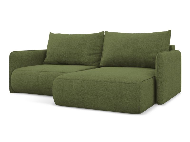 Narożnik prawostronny z funkcją spania Makamii Nanea z tkaniny szenilowej 207x148 cm butelkowa zieleń 1 szt.