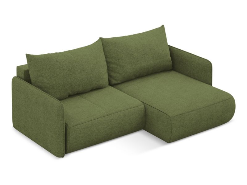 Narożnik prawostronny z funkcją spania Makamii Nanea z tkaniny szenilowej 207x148 cm butelkowa zieleń 1 szt.