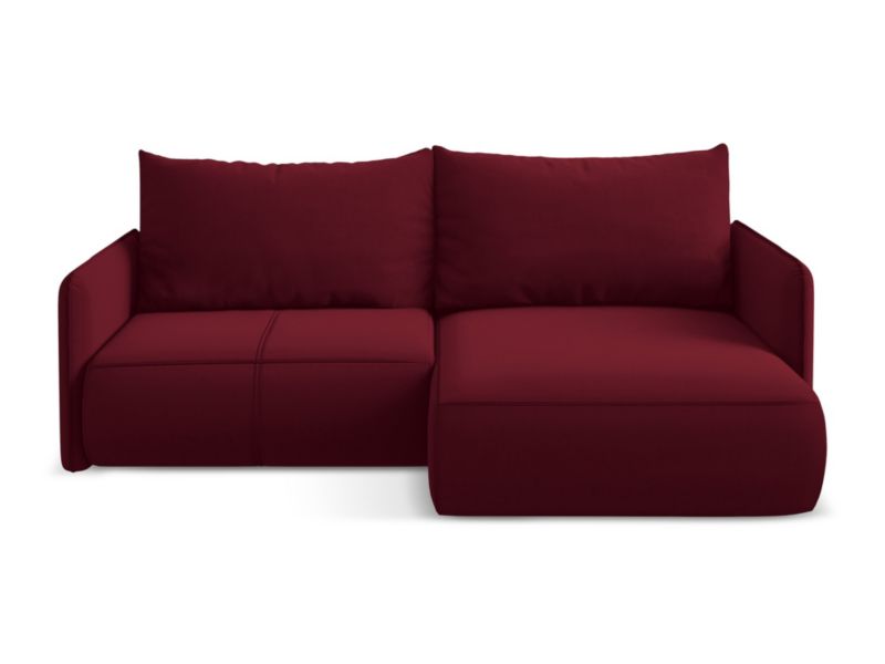 Narożnik prawostronny z funkcją spania Makamii Nanea z weluru 207x148 cm burgundowy 1 szt.