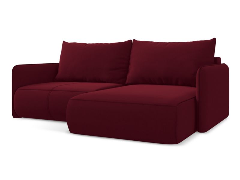 Narożnik prawostronny z funkcją spania Makamii Nanea z weluru 207x148 cm burgundowy 1 szt.