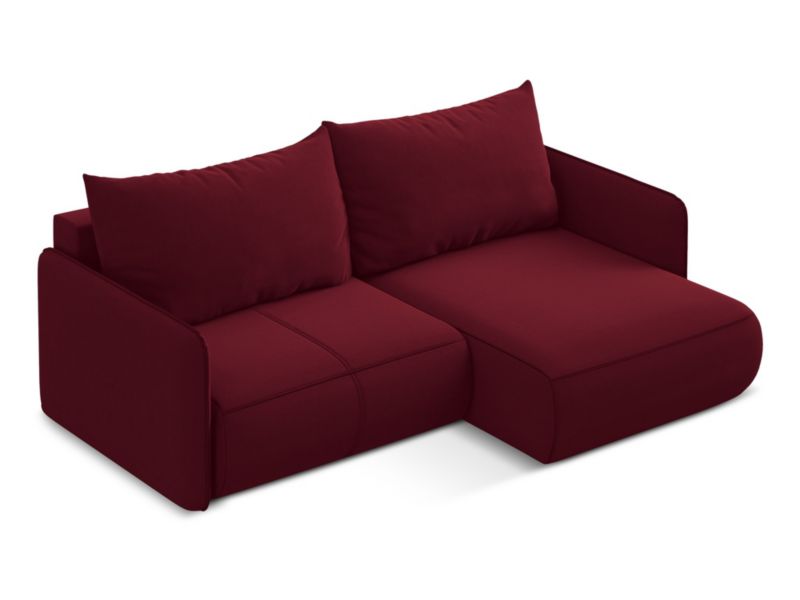 Narożnik prawostronny z funkcją spania Makamii Nanea z weluru 207x148 cm burgundowy 1 szt.