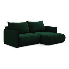Narożnik prawostronny z funkcją spania Makamii Nanea z weluru 207x148 cm butelkowa zieleń 1 szt.