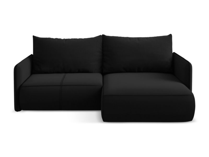 Narożnik prawostronny z funkcją spania Makamii Nanea z weluru 207x148 cm czarny 1 szt.