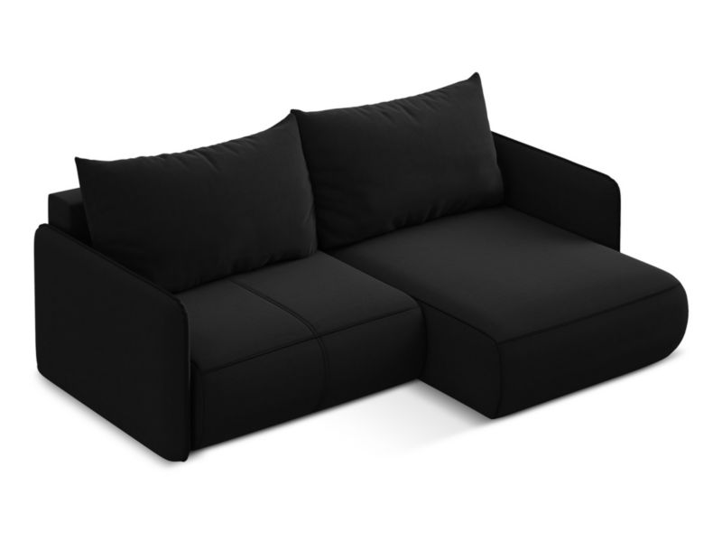 Narożnik prawostronny z funkcją spania Makamii Nanea z weluru 207x148 cm czarny 1 szt.