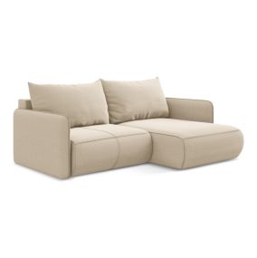 Narożnik prawostronny z funkcją spania Makamii Nanea z weluru 207x148 cm jasny beż 1 szt.