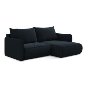 Narożnik prawostronny z funkcją spania Makamii Nanea z weluru 207x148 cm królewski niebieski 1 szt.