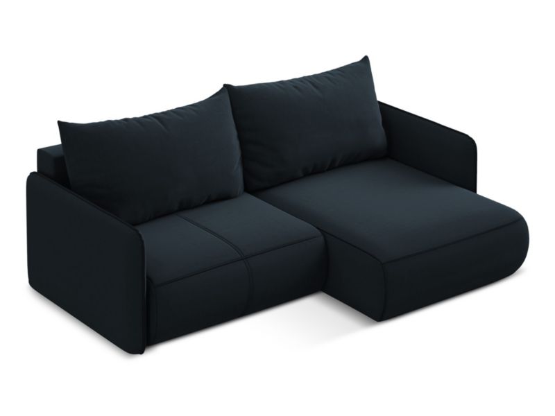 Narożnik prawostronny z funkcją spania Makamii Nanea z weluru 207x148 cm królewski niebieski 1 szt.