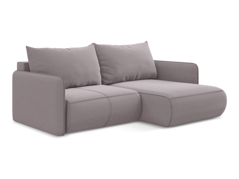 Narożnik prawostronny z funkcją spania Makamii Nanea z weluru 207x148 cm lawendowy 1 szt.