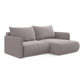 Narożnik prawostronny z funkcją spania Makamii Nanea z weluru 207x148 cm lawendowy 1 szt.