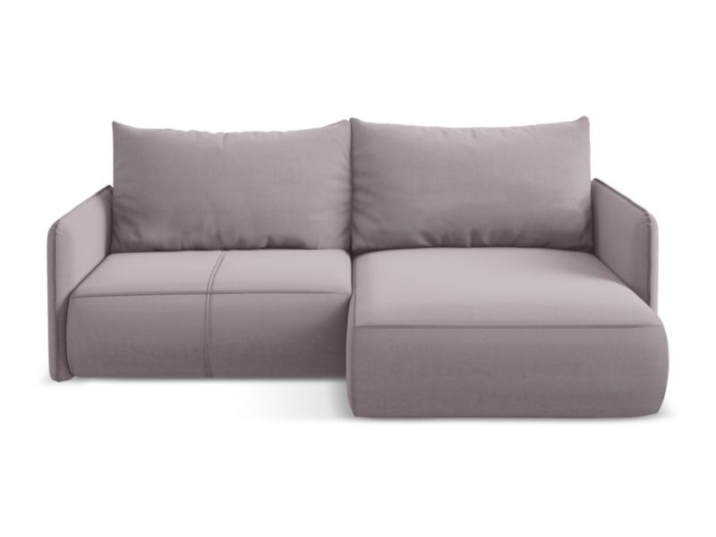 Narożnik prawostronny z funkcją spania Makamii Nanea z weluru 207x148 cm lawendowy 1 szt.