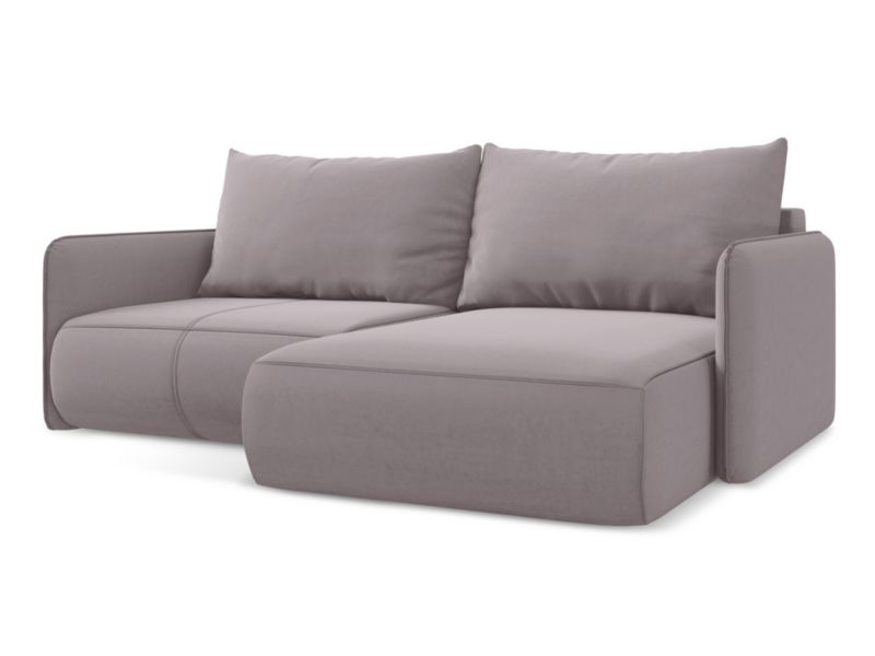 Narożnik prawostronny z funkcją spania Makamii Nanea z weluru 207x148 cm lawendowy 1 szt.